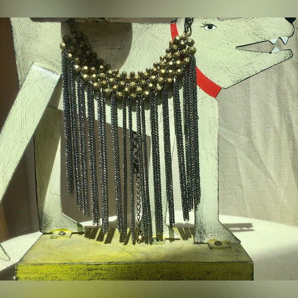 VINTAGE Bohemian statement necklace 
Gold beads and silver chain fringe tassel - Picture 4 of 4